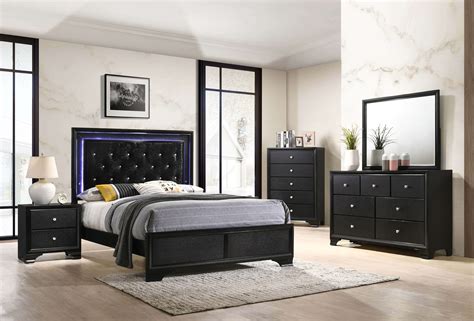 Wine rack, desks, dressers, drawers, entertainment units, futons Micah Black LED Bedroom Furniture Sets | Urban Furniture ...