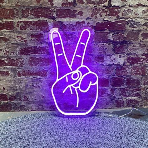 Neon Peace Hand Sign Etsy