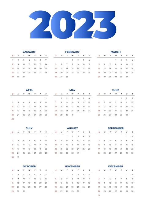 2023 Calendar Pdf Word Excel Simple Blue 2023 Calendar 2909090 Vector