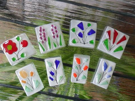 Fused Glass Glass Flower Tiles Handmade Mosaic Glass Art Craft Projects £9 99 Via Etsy