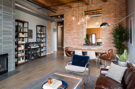 River North Loft Industrial Living Room Chicago By