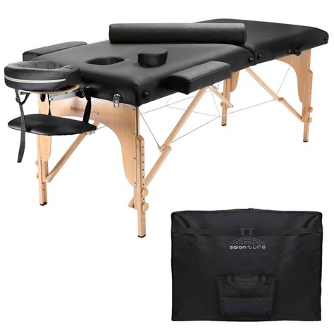 Portable Folding Massage Table With Aluminum Headrest Black Saloniture