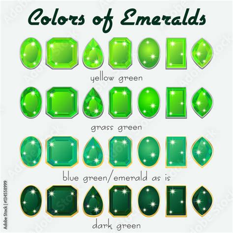 Set Of Crystals In Natural Tints Of Green Color Of Precious Stone
