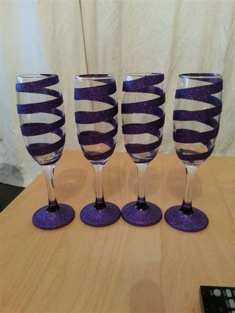 4 Purple Spiral Glitter Champagne Flutes £12 00 Glitter Wine Glasses Diy Wine Glasses