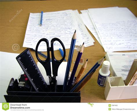 Office Tools On Desktop Stock Photo Image Of Pencils 2381962