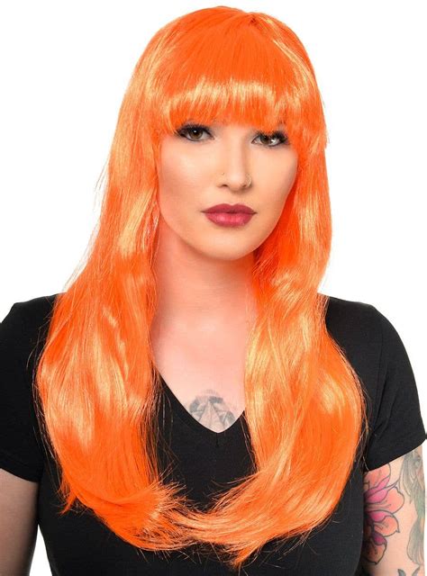 Womens Neon Orange Costume Wig Cheap Long Orange Wig For Women