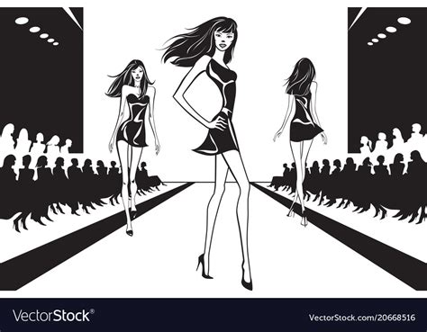 Fashion Models At Catwalk On Review Royalty Free Vector