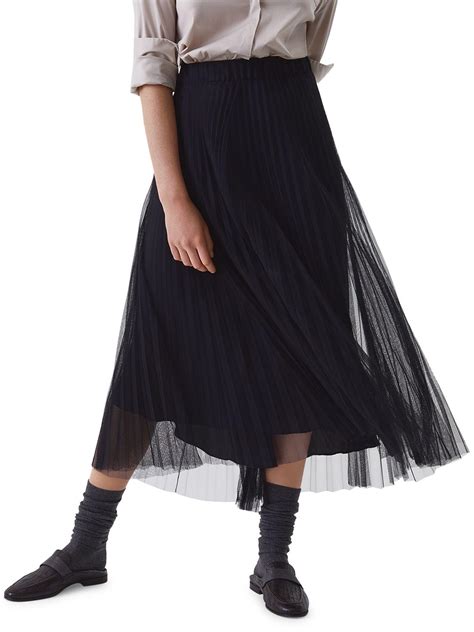 Brunello Cucinelli Pleated Tulle Midi Skirt In Black Lyst