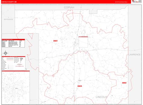 Lincoln County Ms Zip Code Wall Map Red Line Style By Marketmaps