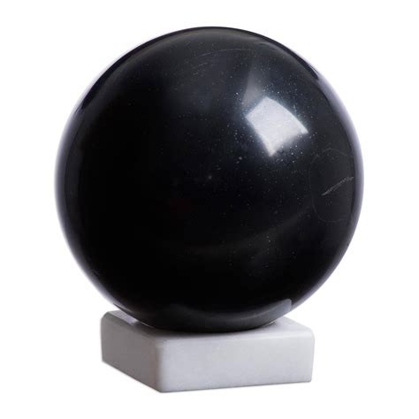 Kiva Store Black Onyx Sphere Sculpture On White Calcite Base Night