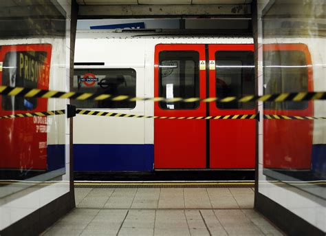 An Empty Tube Train Is Seen At A Cordoned Off Platform During Rush Hour