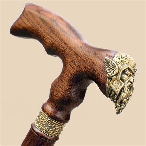 Custom Wooden Walking Cane For Men Thor Viking Designer