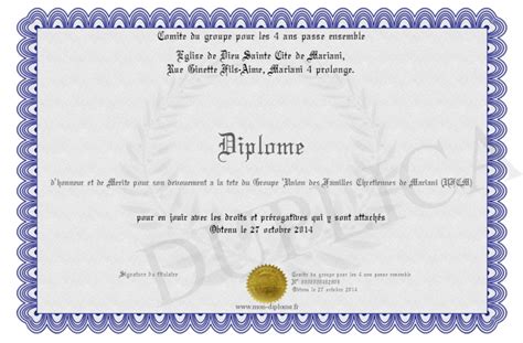 Diplome D Honneur Et De Merite Pour Son Devouement A La Tete Du Groupe