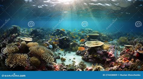 Under The Water Underwater Panorama With Coral Reefs And Fishes