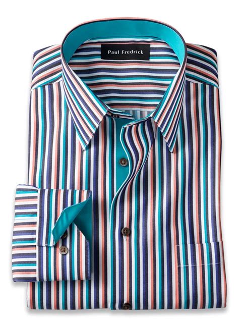 Slim Fit Non Iron Cotton Stripe Dress Shirt With Contrast Trim Paul