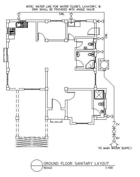 Ground Floor Sanitary Layout Section Details Of The House Autocad Dwg