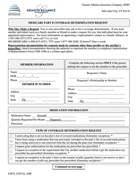 Medicare Part D Coverage Determination Request Form Printable Pdf Download