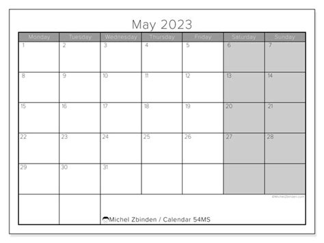 May 2023 Printable Calendar “482ms” Michel Zbinden Uk