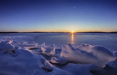 Wallpaper Winter Sunset Lake Ice Finland Finland Lake Karijärv