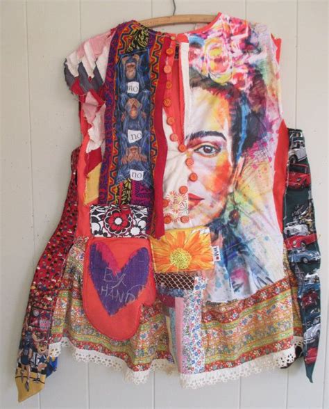 Abstract Altered Artist Frida Smock Wearable Folk Art Couture Vintage