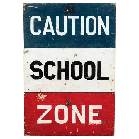 1stdibs Sign Caution School Zone Wpa Style Red Blue Hand Painted