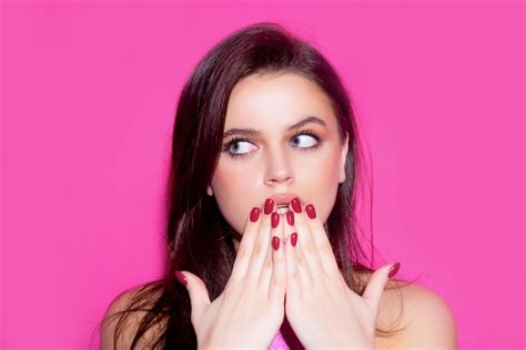 premium photo surprise emotions portrait of surprised woman girl cover open mouth people