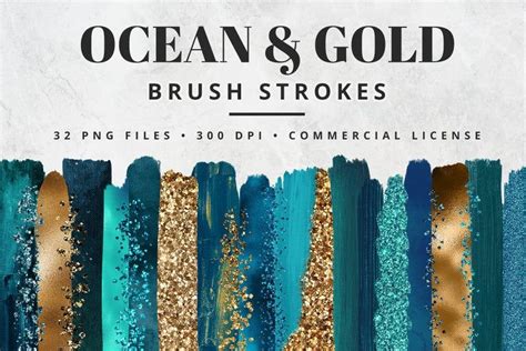 Ocean And Gold Brush Strokes Clipart Paint Strokes Png Gold Etsy Artofit