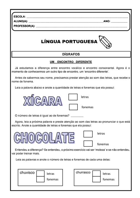 Atividades Digrafos 5 Ano
