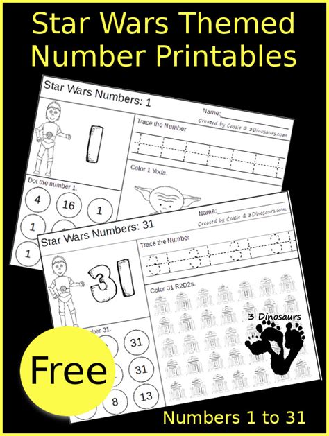 Star Wars Themed Number Printables 3 Dinosaurs