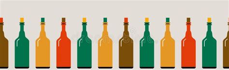 Seamless Border Made Of Multi Colored Bottles Vector Illustration