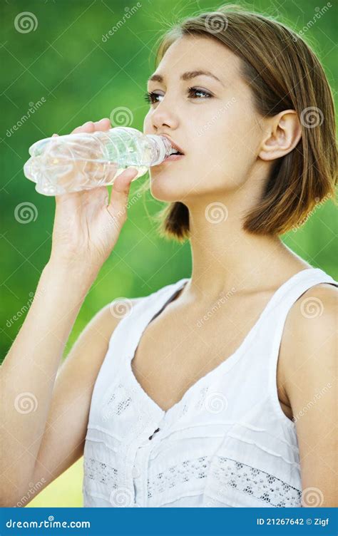 Young Woman Drinking Water Bottle Stock Photo Image Of Fresh Bottle