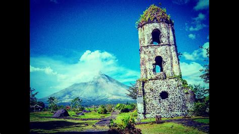 Cagsawa Ruins Near Active Mayon Volcano Daraga Philippines Youtube
