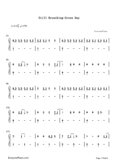 Still Breathing Green Day Numbered Musical Notation Preview