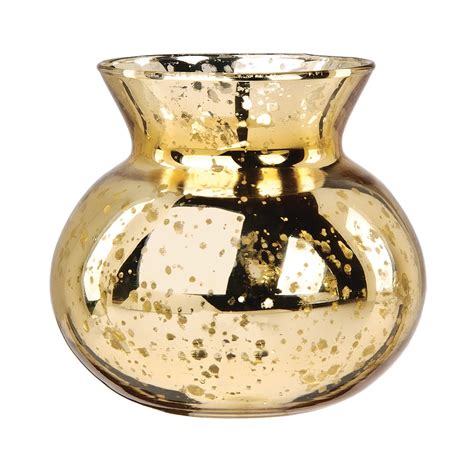Vintage Mercury Glass Vase 4 Inch Clara Pot Belly Design Gold Decorative Flower Vase For