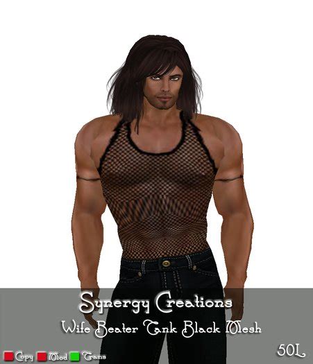 second life marketplace synergy ~ mens wife beater tank black mesh