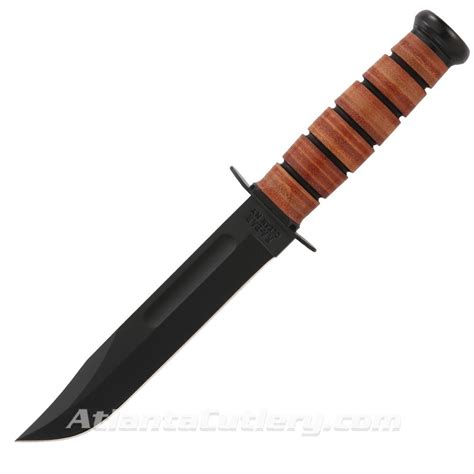KA BAR USMC Knife With Stacked Leather Grip Made In USA For Tactical
