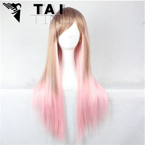 70cm High Harajuku Anime Cosplay Wigs Long Straight Synthetic Bangs Costume Party Wigs Blonde