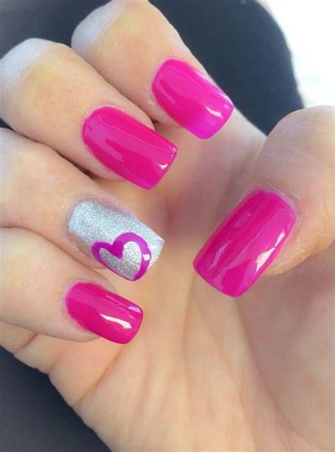 Hot Pink Gel Nail Designs With Heart Shaped Sheideas