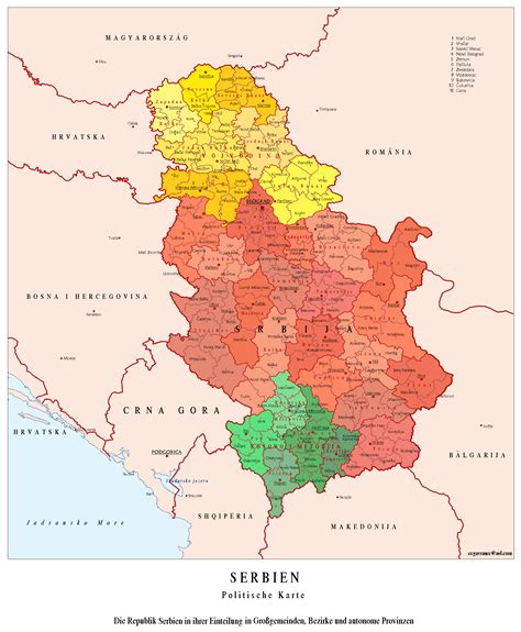 Landkarte Serbien Karte Politische Gliederung
