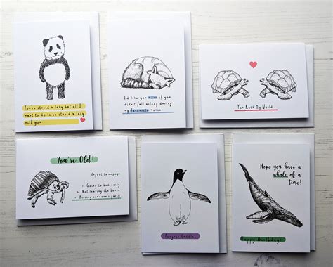 Cute Funny Animal Cards Greetings Card Set Pack Of 6 Etsy