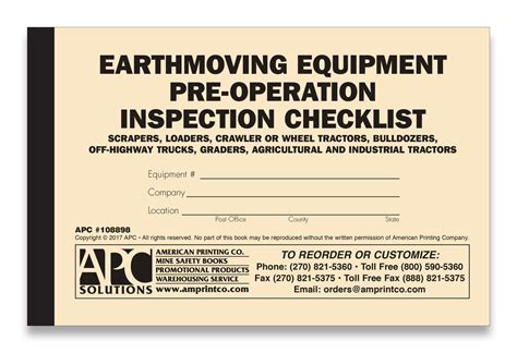 Earthmoving Equipment Checklist 108898 Earthmoving Equipment