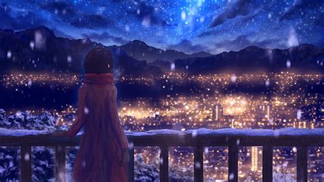 2560x1440 Anime Girl Standing Alone In Snow 1440p Resolution Wallpaper