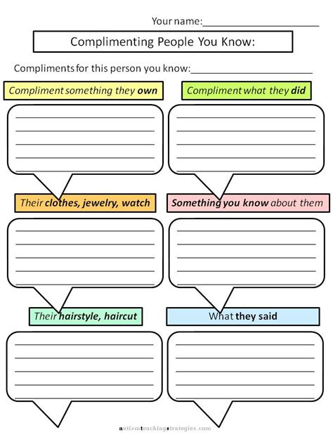 Helping Kids With Aspergers To Give Compliments Worksheets For Social