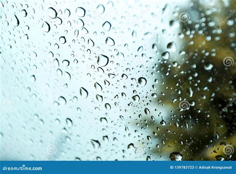 Water Drops On Glass In Beautiful Natural Rain Use For Background And