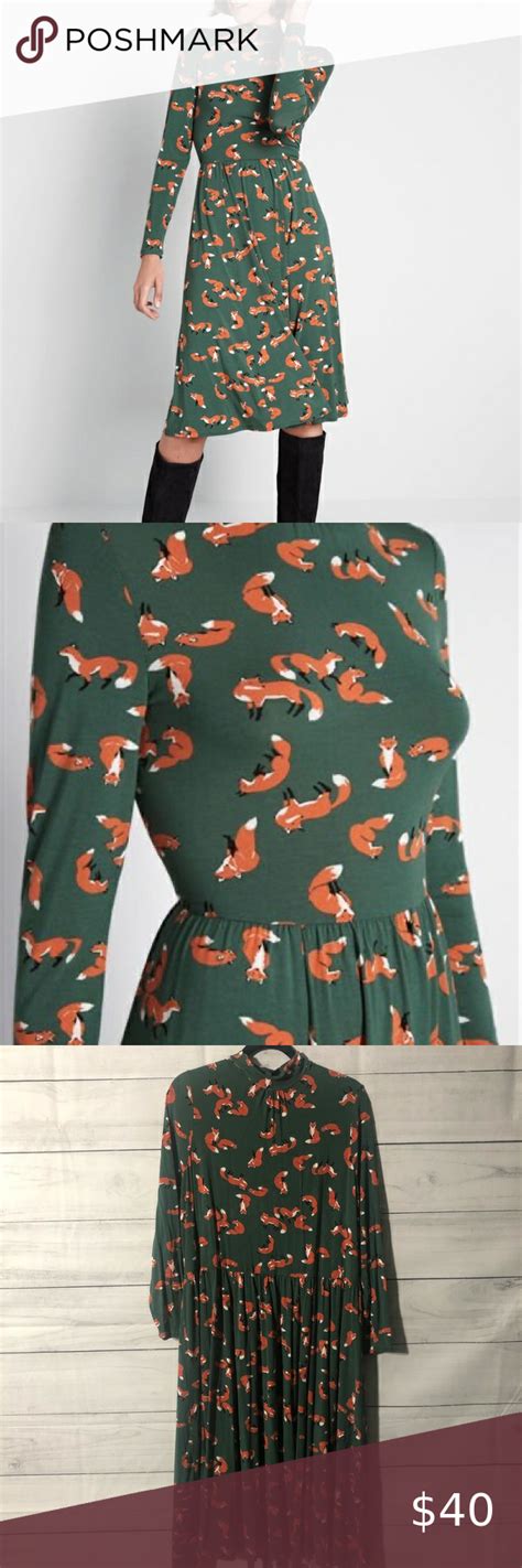 modcloth print appeal aline fox dress 2x in 2020 fox dress dresses 2x fox print dress