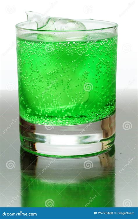 Green Fizzy Drink With Ice Cubes Stock Photo Image Of Single Water