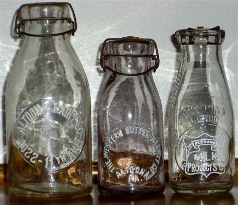 Three Ultra Rare Altoona Pa Milk Bottles Two Without Capsests Old