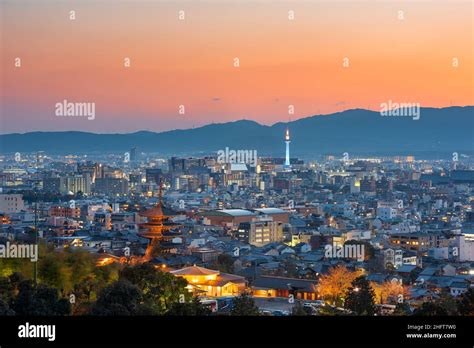Kyoto Japan Skyline And Towers At Dusk Stock Photo Alamy