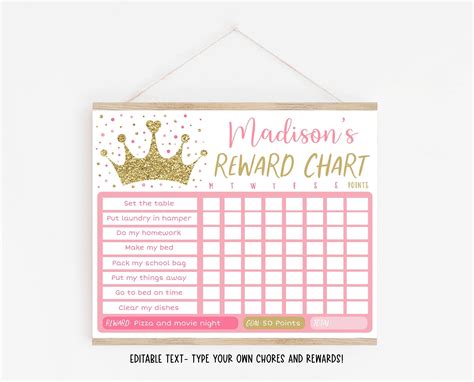 Editable Princess Reward Chart Princess Behavior Chart Pink Etsy In