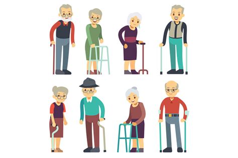 Old People Cartoon Vector Characters Set Senior Man And